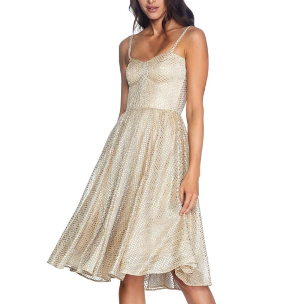 Dress the Population Gold Metallic Polka Dot Midi Dress